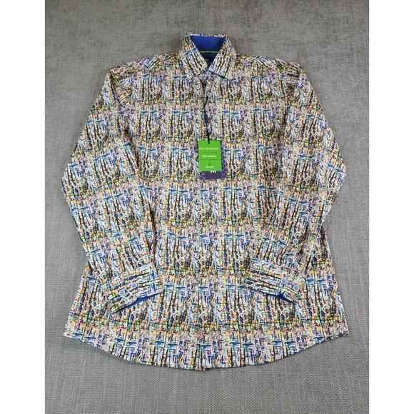 *NWT* Tom Baine Shirt Men S Colorful Performance Slim Fit Stretch Long Button Up - Picture 2 of 7